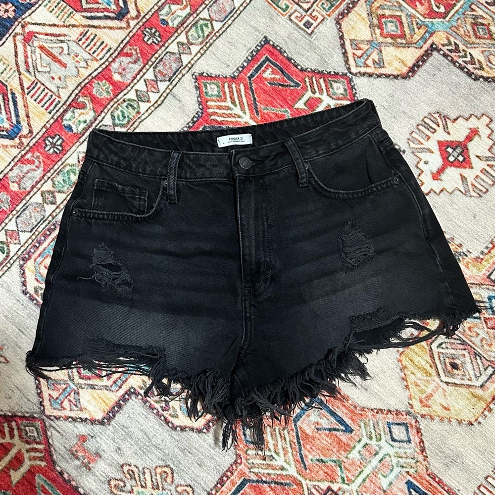 Forever 21 Premium Black Distressed Cutoff Denim Shorts – Size 27